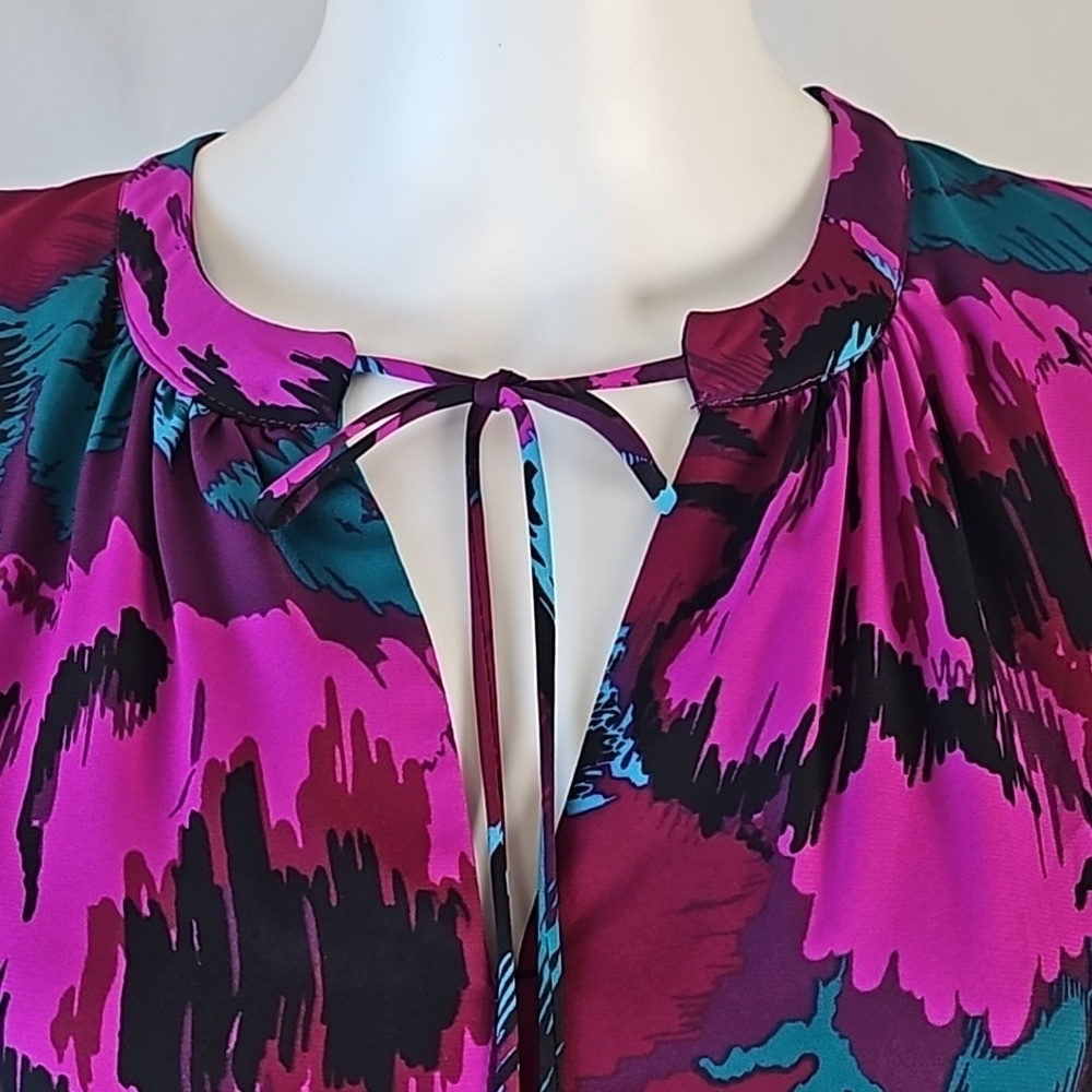 Charles Henry  Multi-Color Jewel Tone Floral Print Long Sleeve Shift Dress - Picture 4 of 16